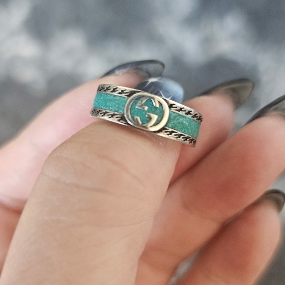 Silver and Green Gucci Ring Size 11 (5.75 US) - Picture 1 of 3
